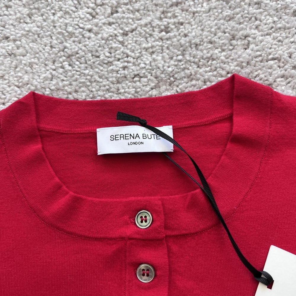 Serena Bute Fitted Cropped Cardigan Sweater Womens M Red Viscose Blend Knit - Picture 6 of 15